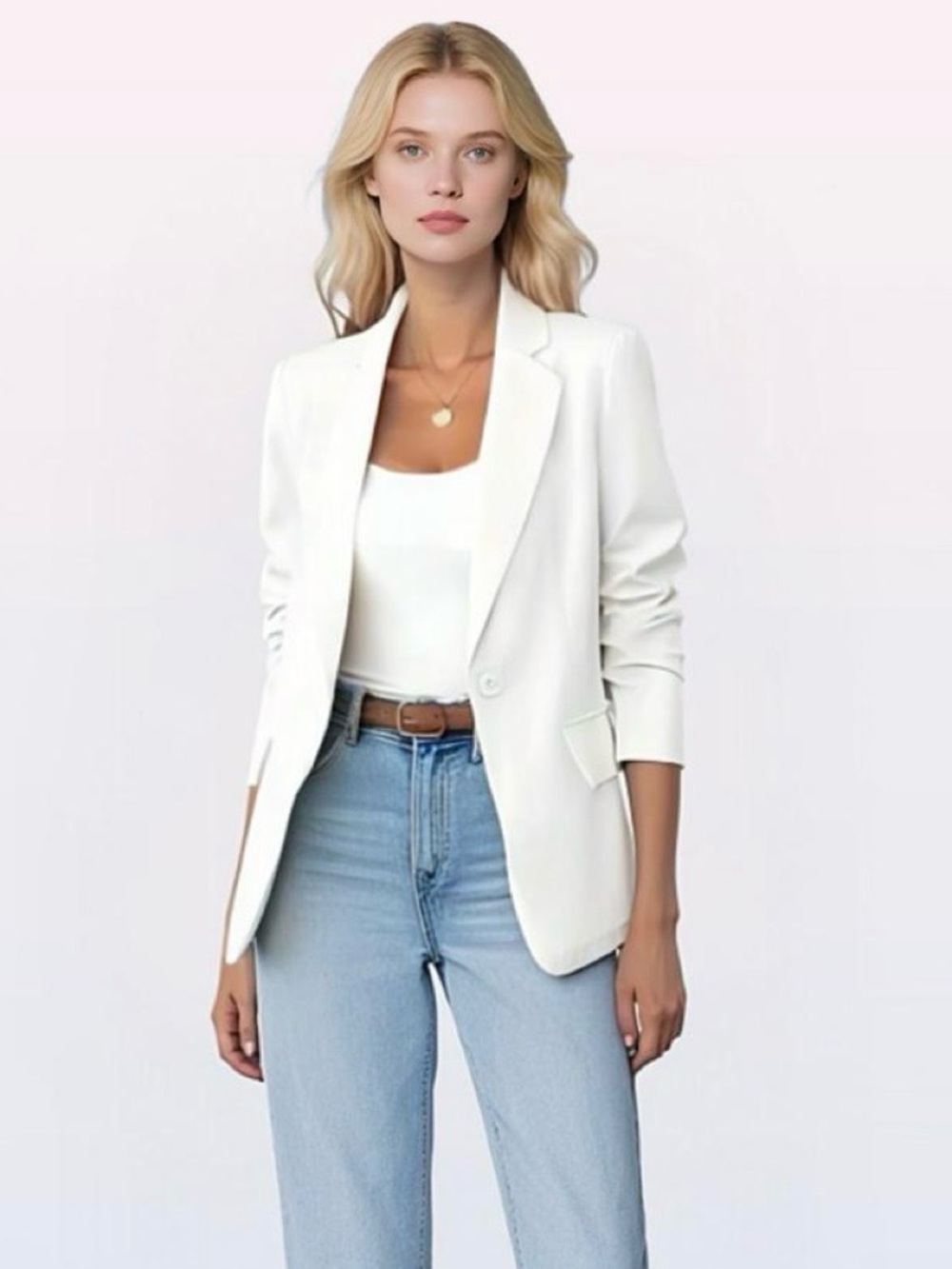 Crisp White Single-Button Tailored Blazer